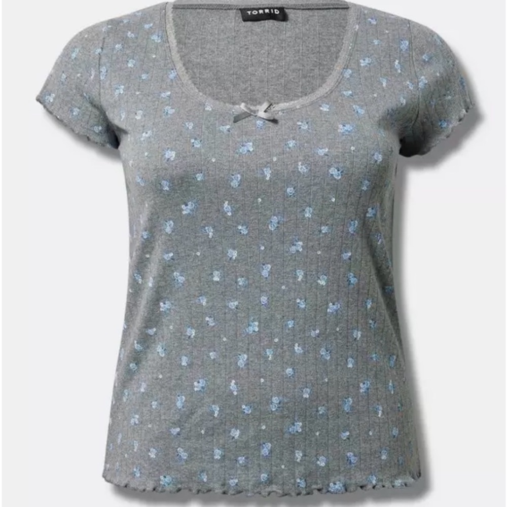 Torrid Gray and Blue Floral Short Sleeve Top